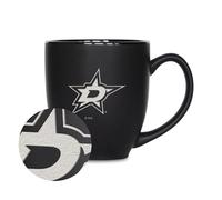 Rico Industries NHL Hockey Dallas Stars 16oz Laser Engraved Matte Black Ceramic Bistro Mug - for Hot or Cold Drinks, BIS8101BK