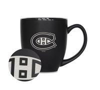 Rico Industries NHL Hockey Montreal Canadiens 15oz Laser Engraved Matte Black Ceramic Bistro Mug - for Hot or Cold Drinks, BIS8201BK