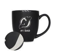 Rico Industries NHL Hockey New Jersey Devils #1 Dad 15oz Laser Engraved Matte Black Ceramic Bistro Mug - for Hot or Cold Drinks