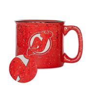 Rico Industries NHL Hockey New Jersey Devils Red 15 oz Speckle Camper Coffee Mug, Deep Laser Engraved Logo, Ceramic Camping Mug, Speckle Glaze, CFS8301RD