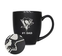 Rico Industries NHL Hockey Pittsburgh Penguins #1 Dad 15oz Laser Engraved Matte Black Ceramic Bistro Mug - for Hot or Cold Drinks