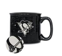 Rico Industries NHL Hockey Pittsburgh Penguins Black Speckle 12oz Laser Engraved Campfire Mug