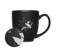 Rico Industries NHL Hockey San Jose Sharks 15oz Laser Engraved Matte Black Ceramic Bistro Mug - For Hot or Cold Drinks