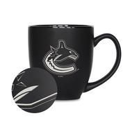 Rico Industries NHL Hockey Vancouver Canucks 15oz Laser Engraved Matte Black Ceramic Bistro Mug - For Hot or Cold Drinks