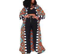 RICOCHO Kente African Open Front Long Cardigan Women's Traditional Ankara Outwear Ethnic Dashiki Long Dress