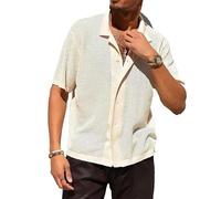 RICOCHO Men's Button Down Hollow Out Polo Shirt Mens Short Sleeve See Through Knit Shirt Beach Cardigan Tops