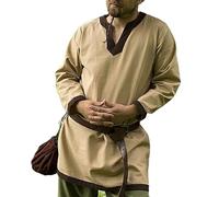 RICOCHO Men's Medieval Knight Tunic Long Robe Men's Long Sleeve Viking Shirt Renaissance LARP Costume Without Belt