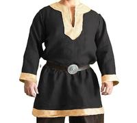 RICOCHO Men's Medieval Knight Tunic Long Robe Men's Long Sleeve Viking Shirt Renaissance LARP Costume Without Belt