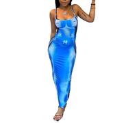RICOCHO Women See Through Sheer Mesh Printed Long Tight Dress Women's Mesh Spaghetti Strap Bodycon Maxi Dress