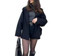 RICOCHO Women's Wool Oversized Coat Lapel Single Breasted Woolen Short Pea Coat Trendy Wool Loose Short Trench Coats