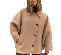 RICOCHO Women's Wool Oversized Coat Lapel Single Breasted Woolen Short Pea Coat Trendy Wool Loose Short Trench Coats