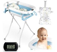 Ricokids Baby Bath with Frame, Thermometer and Bath Pillow, Foldable, Lightweight, Non-Slip, White/Blue