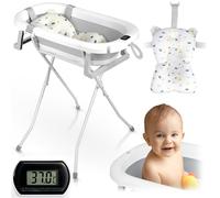 Ricokids Baby Bath with Frame, Thermometer and Bath Pillow, Foldable, Lightweight, Non-Slip, White/Grey