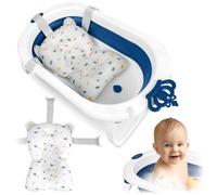 Ricokids Baby Bathtub with Bath Pillow - Foldable Lightweight Non-Slip - White Blue