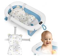 Ricokids Baby Bathtub with Thermometer and Bath Pillow - Foldable Lightweight Non-Slip - White Blue