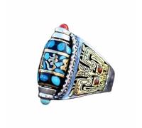 RICOKJRDE Turquoise Six-Character Mantra Nine-Eyed Dzi Bead Ring, 360° Rotation Fidget Rings for Anxiety, Adjustable Meditation Amulet for Good Luck, Tibetan Feng Shui Jewelry (A)