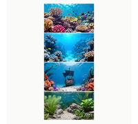 Ricomboo 4 Pack Aquarium Background, 48x24 Inch Polyester Cloth Decor for Fish Tank, Set of Undersea Coral Rock & Plant Décor Backgrounds, Aquatic Themed Decorations