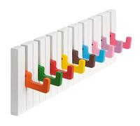 RICOO Children's Coat Hook, Piano Design, WM1885-LS, Fold-Out Coat Rack, 9 Hooks for Folding, Wooden Piano Colourful Coat Hooks for Children