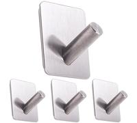 RICOO MH021-4 Self-Adhesive Stainless Steel Clothes Hooks, Set of 4, Adhesive Hooks, Wall Hooks, Silver, Hooks for Gluing, Towel Hooks No Drilling, Bathroom Hooks