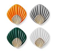 RICOO Self Adhesive Hooks for Bathroom Towels, Robes, Coats, HP004-M Stick On Wall and Door Hooks, Modern Design in Shell Shape, 4-Pack, Strong Adhesive Wall Hooks for Hanging Essentials, Multicolour