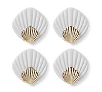 RICOO Self Adhesive Hooks for Bathroom Towels, Robes, Coats, HP004-W Stick On Wall and Door Hooks, Modern Design in Shell Shape, 4-Pack, Strong Adhesive Wall Hooks for Hanging Essentials, White