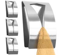 RICOO Self Adhesive Hooks MH017-4, Modern Stainless Steel Towel Hooks for Bathrooms and Kitchen, No-Drill Wall Mount, 4-Pack Silver Towel Holders