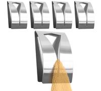 RICOO Self Adhesive Hooks MH017-5, Modern Stainless Steel Towel Hooks for Bathrooms and Kitchen, No-Drill Wall Mount, 5-Pack Silver Towel Holders