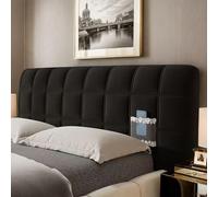 RICPYOIU Stretch Bed Headboard Slipcover Velvet Full Size Headboard Cover Thickened Cotton Filling Single Double King Queen Size Bedroom Decoration,Black,180cm