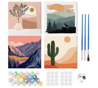 RICUVED 4 Pack Landscape Paint by Numbers Kits Children, Painting by Number Kits On Canvas,Landscape Framed DIY Color Oil Painting Acrylic Paints for Kids,Home Wall Decor 20x20cm