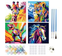 RICUVED 4 Pack Paint by Numbers Kits Children, Animal Painting by Number Kits On Canvas 20 * 20cm Framed DIY Color Oil Painting Acrylic Paints,Home Wall Decor