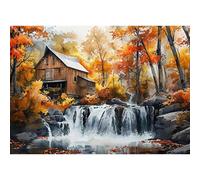 RICUVED Autumn Waterfall Diamond Art Kits,5D Landscape Diamond Painting Kits for Adults,Full Drill Diamond Painting Kits for Beginners Crystal Picture Art for Home Decor 11.8x15.7 Inch