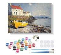 RICUVED Beach House Paint by Numbers Kit for Adults with Frame -Landscape DIY Acrylic Canvas Painting by Number Set with Brushes and Pre-Printed Numbered Canvas - Relaxing Wall Art & Gift 20x30cm