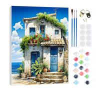 RICUVED Beach Paint by Numbers Kit for Adults with Frame - DIY Acrylic Canvas House Painting by Number Set with Brushes and Pre-Printed Numbered Canvas - Relaxing Wall Art & Gift 30x40cm