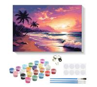 RICUVED Beach Sunset Paint by Numbers Kits Children Adults,Painting by Number Kits On Canvas,Landscapes Framed DIY Color Oil Painting Acrylic Paints,Home Wall Decor 20x30cm