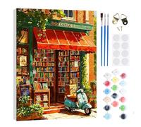 RICUVED Bookshop Paint by Numbers Kit with Frame for Adults 20x30cm | Paint by number canvas with a wooden frame provides a stable and firm surface while painting.