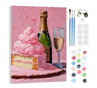 RICUVED Cake Paint by Numbers Kits for Adults Kids,Red Wine Painting Kits for Beginners On Clear Symbols Canvas with Wooden Framed, Easy DIY Acrylic Pigment Drawing Paintwork 20x30cm