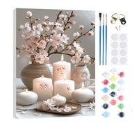 RICUVED Candle Paint by Numbers for Adults Kids-Flowers DIY Paint by Numbers Kits with Wooden Framed,Easy Oil Painting Acrylic Pigment Drawing Paintwork Canvas 20x30 cm Home Decor