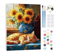 RICUVED Cat&Sunflowers Paint by Numbers Kits Adults, Animals Painting by Number Kits On Canvas,Framed DIY Color Oil Painting Acrylic Paints,Home Wall Decor 20x30cm