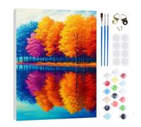 RICUVED Colourful Tree Paint by Numbers Kits for Adults,Landscape Fall Painting Kits for Beginners On Clear Symbols Canvas with Wooden Framed, Easy DIY Acrylic Pigment Drawing Paintwork 20x30cm