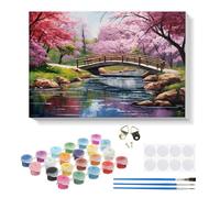 RICUVED DIY Cherry Blossom Paint by Numbers for Adults Kids-Landscape Canvas Oil Painting Kits,Craft Art Painting with Wooden Frame Kit Acrylic Pigment Drawing Paintwork for Gift Home 20x30cm