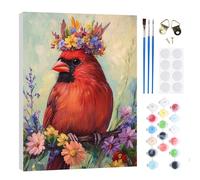 RICUVED DIY Christmas Bird Paint by Numbers Kit for Adults with Frame-Christmas Complete Acrylic Painting by Number Set with Wooden Frame 30X40CM, Brushes,Numbered Canvas-Relaxing Home Décor Craft