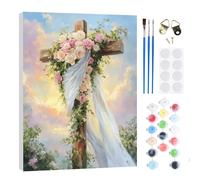 RICUVED DIY Flower Paint by Numbers Kit for Adults Beginners -Cross Complete Acrylic Painting Set with Pre-Printed Canvas with Wooden Frame 30x20cm, Brushes and Pigments - Home Decoration Gift