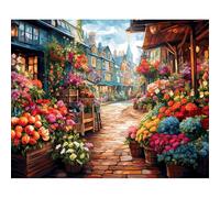 RICUVED DIY Flower Street Paint by Numbers for Adults, Landscape Adult Paint by Number Kits on Canvas Painting Brushes Acrylic Pigment Drawing Paintwork 16x20 in Without Frame