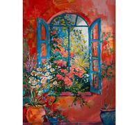 RICUVED DIY Flower Window Paint by Numbers for Adults, Landscape Adult Paint by Number Kits on Canvas Painting Brushes Acrylic Pigment Drawing Paintwork 12x16 in Without Frame