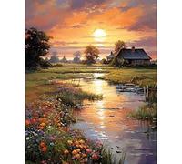 RICUVED DIY Grassland Paint by Numbers for Adults, Landscape Adult Paint by Number Kits on Canvas Painting Brushes Acrylic Pigment Drawing Paintwork 16x20 in Without Frame