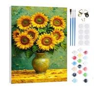 RICUVED DIY Sunflower Vase Paint by Numbers for Adults Kids-Flower Canvas Oil Painting Kit for Adults,Craft Art Painting with Wooden Frame Kit Acrylic Pigment Drawing Paintwork for Gift Home 20x30cm