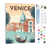 RICUVED DIY Venice Paint by Numbers for Adults Kids-Landscape Canvas Oil Painting Kits,Craft Art Painting with Wooden Frame Kit Acrylic Pigment Drawing Paintwork for Gift Home 20x30cm