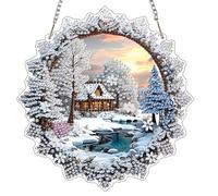 RICUVED DIY Winter Hanging Diamond Painting Kits for Adults, 5D Village Diamond Art Pendant Ornament Kits- Diamonds Painting Hanging Crystal Rhinestone Art Ornament for Decor Gifts