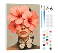 RICUVED Floral Portrait Paint by Numbers Kit with Frame for Adults 20x30cm | Pre-printed paint by numbers canvas with clearly marked sections and numbers for easy painting.