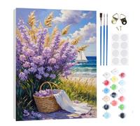 RICUVED Flowers Paint by Numbers Kits for Adults Kids,Beach Painting Kits for Beginners On Clear Symbols Canvas with Wooden Framed, Easy DIY Acrylic Pigment Drawing Paintwork 20x30cm